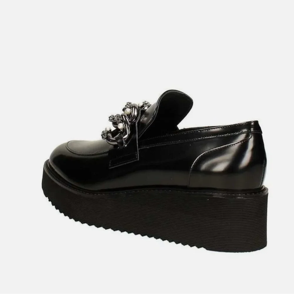 Jeannot Donna Leather Embellished Platform Slip On Loafer